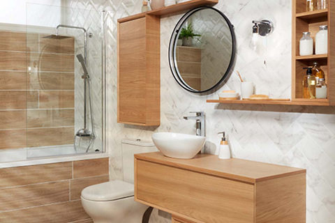 Compact bathroom with shower and sink