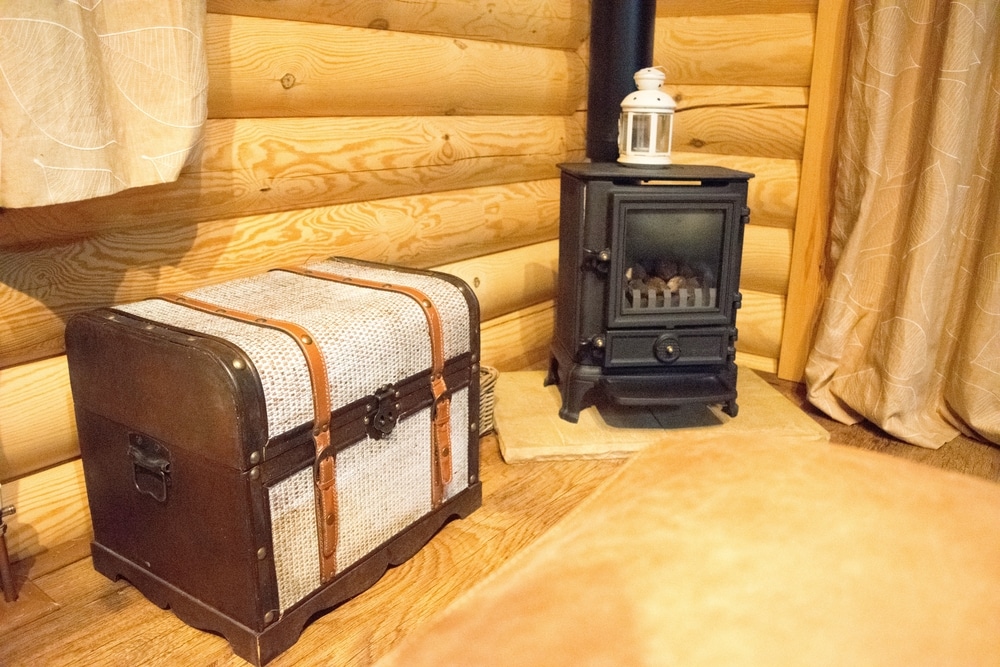 Small wood stove heating the shed