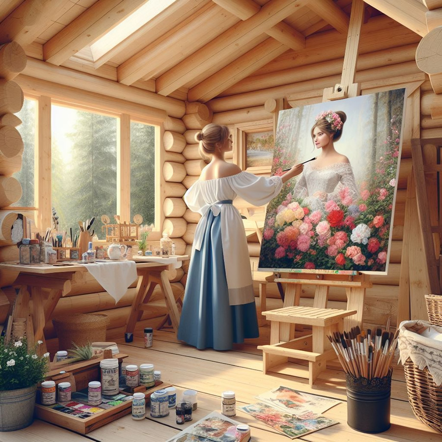 Art space with easel and materials
