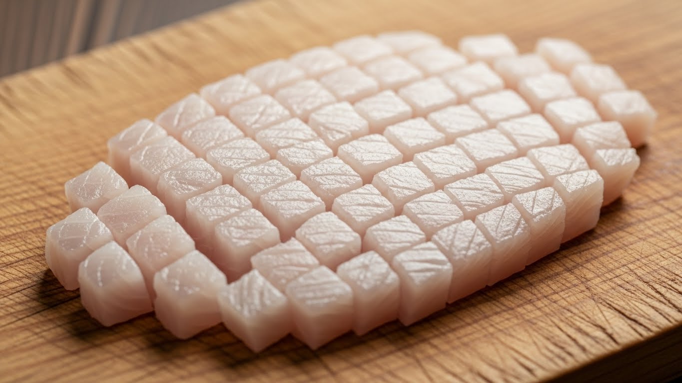 Dicing meat into cubes