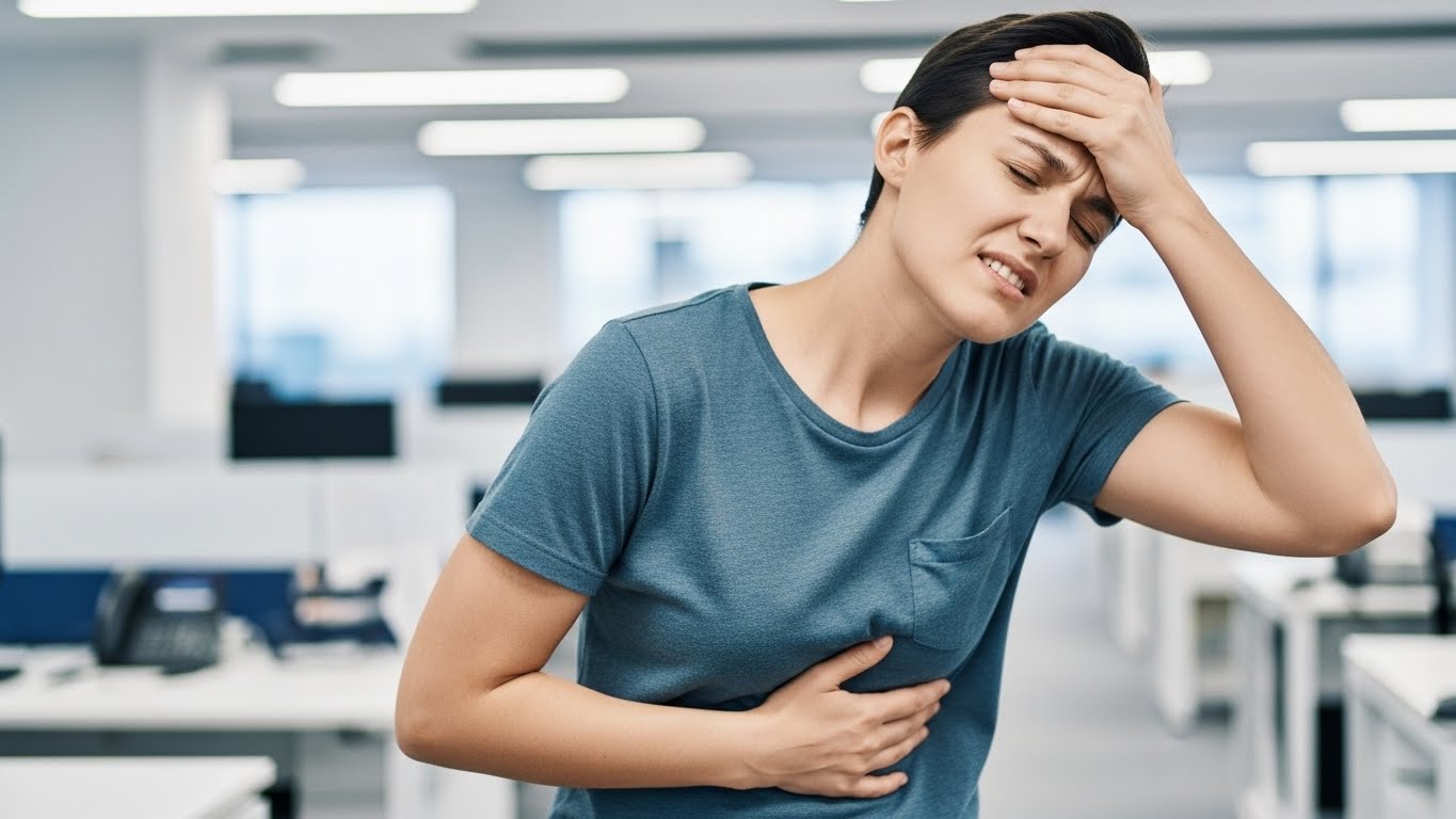 Sick person holding stomach