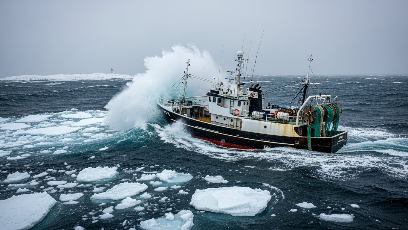 Fishing boat in rough seas